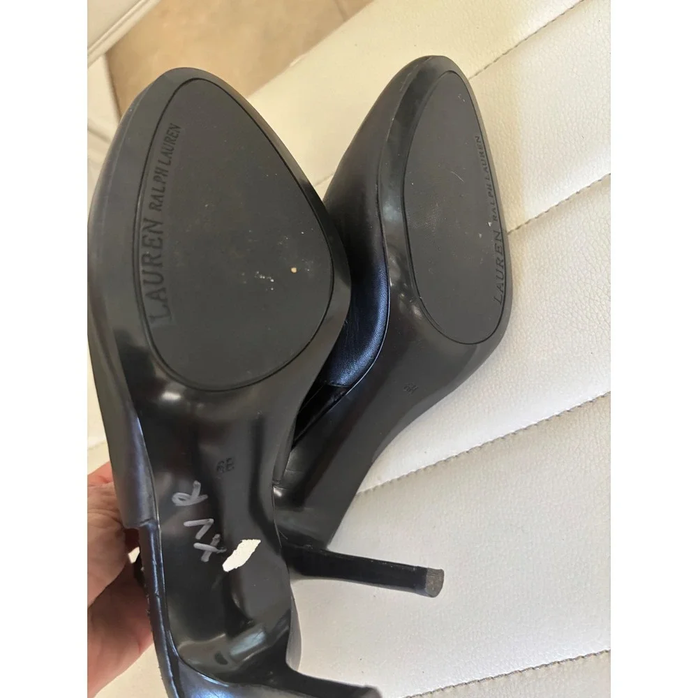 Lauren Ralph Lauren Rayna Black Leather Slingback Bootie Heels 6B 11424 F15